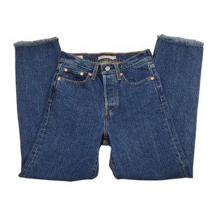 Levis Premium Womens 24 x 25 Blue Jeans Wedgie Straight Big E Raw Hem Button Fly